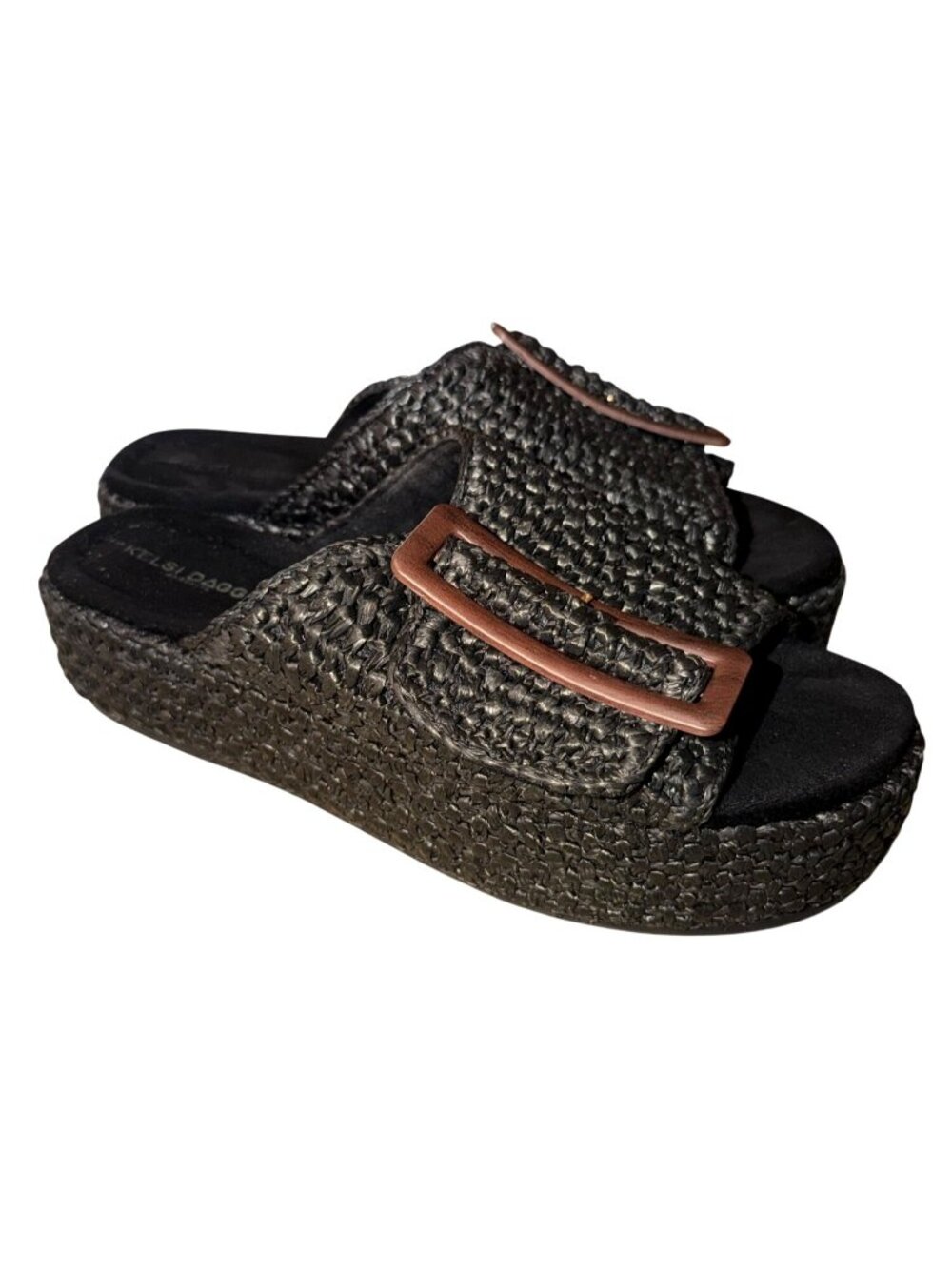 NWB Kelsi Dagger Brooklyn Dover Black Platform Woven Sandals ADJ Buckle Women 9